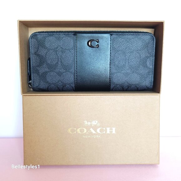 COACH Boxed Slim Accordion Signature Canvas & Leather Wallet w Back-slip pocket⭐ - Picture 2 of 16
